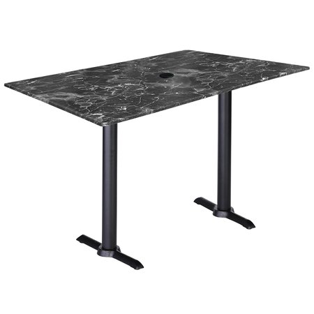 HOLLAND BAR STOOL CO Two 30 Tall Blk Table Bases w22 Foot, 30x48 Blk Marble Top wUmbrella Hole, IndoorOutdoor OD211EB-30BWODS3248BMU